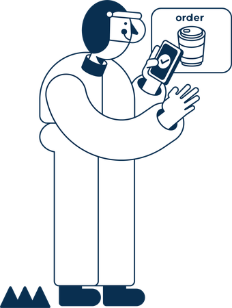オンラインでコーヒーを注文する男性  イラスト