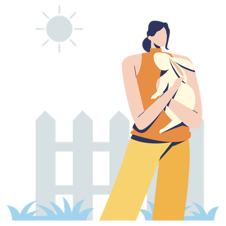 ウサギを抱く若い女性  イラスト