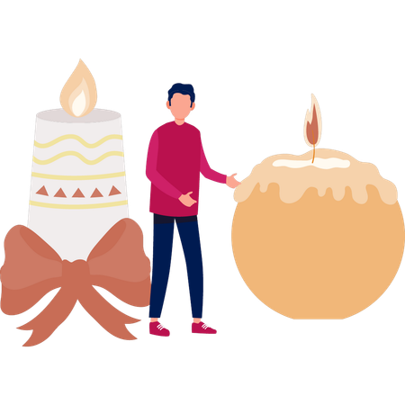 ろうそくについて説明している少年  イラスト