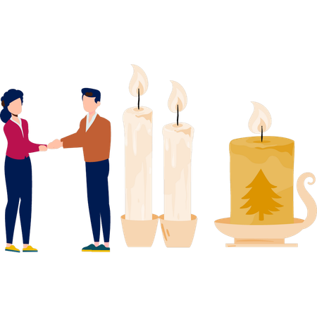 握手をする男性と女性  イラスト