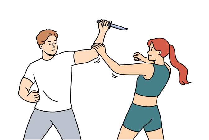 護身術を披露する女性  イラスト