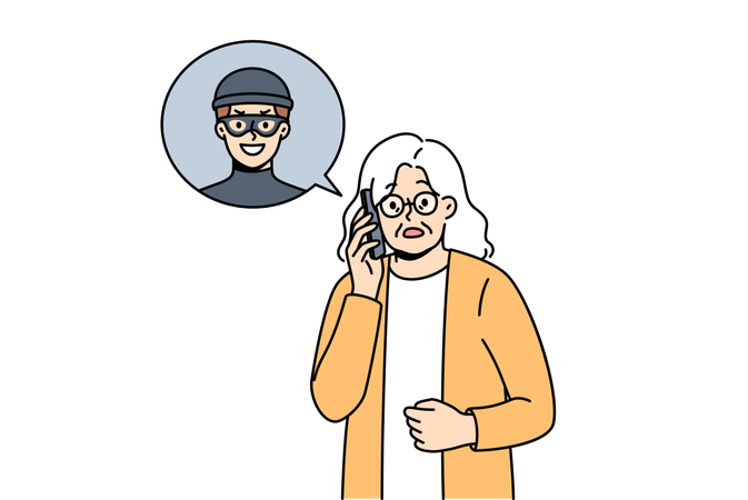 詐欺師が年配の女性と話している  イラスト