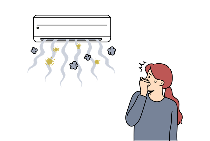壊れたエアコンが細菌を拡散  イラスト