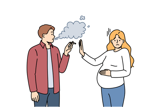 妊娠中の妻が夫に禁煙を命じる  イラスト
