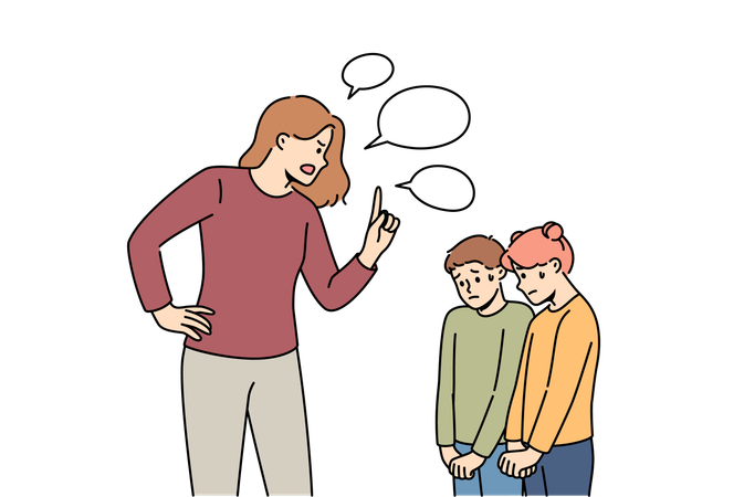 継母が子供たちを叱る  イラスト
