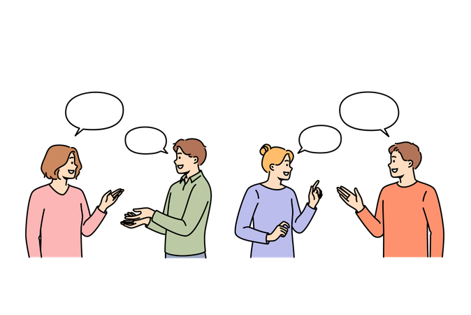 興味深い質問を議論する人々  イラスト
