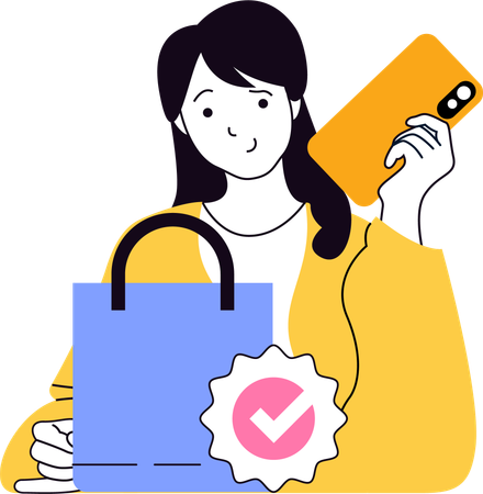 ショッピングバッグを承認する女の子  イラスト