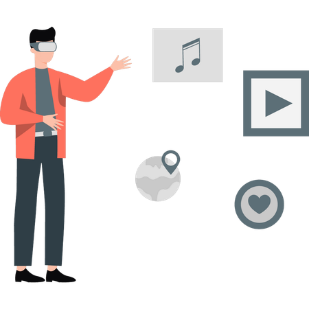 仮想現実技術を使用する少年  イラスト