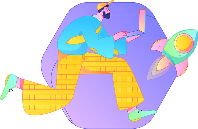 オフィスの仕事のために走っている男性  イラスト