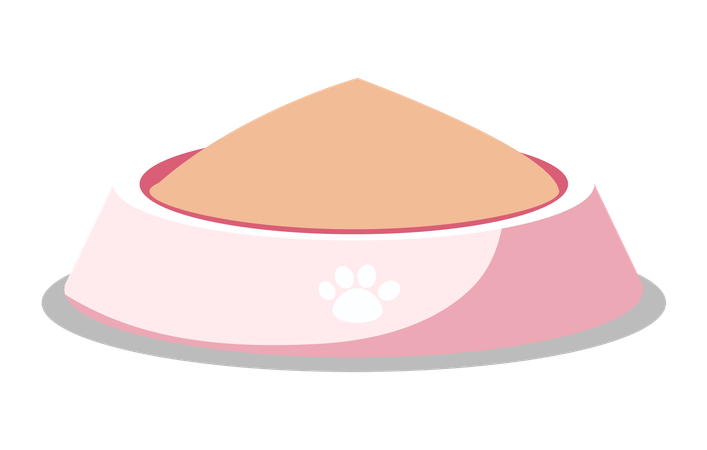 足跡のついたボウルに入った猫または犬の餌  イラスト