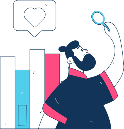 読むのに良い本を探している男性  イラスト
