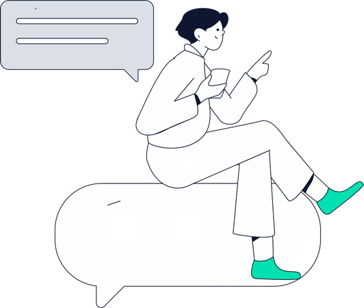 직원이 온라인 메시지의 의미를 설명합니다.  일러스트레이션