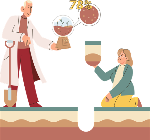 地表の土壌を測定する科学者チーム  イラスト