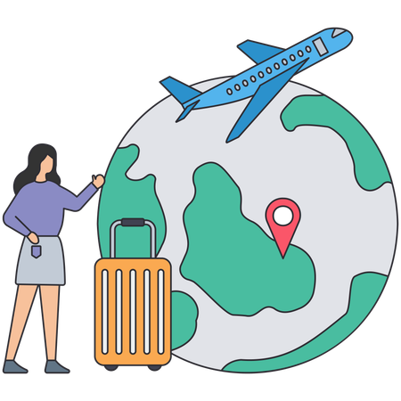 海外旅行を計画している女の子  イラスト