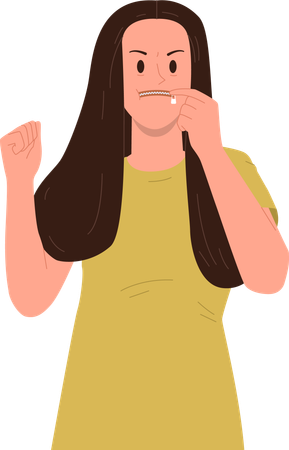 怒って叫ぼうとする女性  イラスト