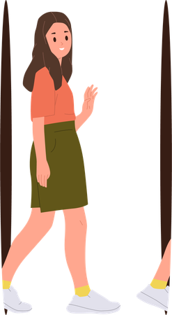 未来的な穴を歩く陽気な十代の少女  イラスト