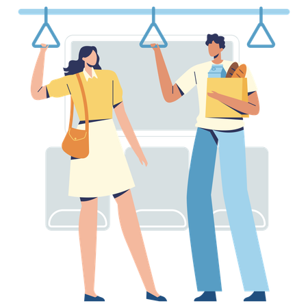 公共交通機関で旅行する人々  イラスト