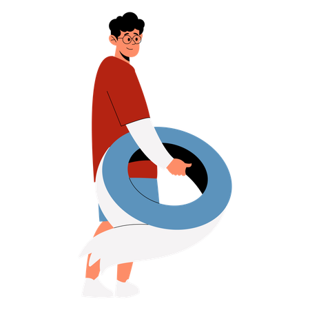 テープを貼った少年  イラスト