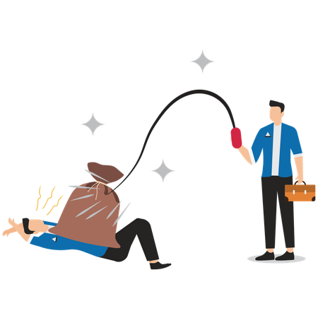 働く従業員を鞭で打つ横暴な上司  イラスト