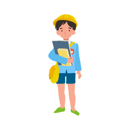 教育学習用の教科書を持った制服を着た少年  イラスト
