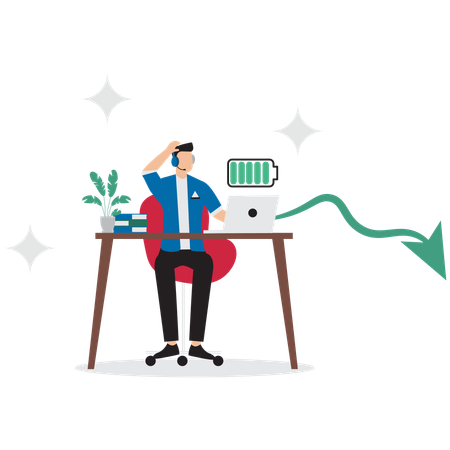 衰退するビジネスを見つめるビジネスマン  イラスト