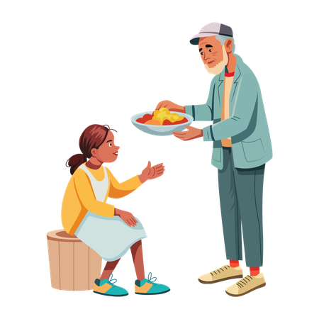 食品寄付をする老人  イラスト