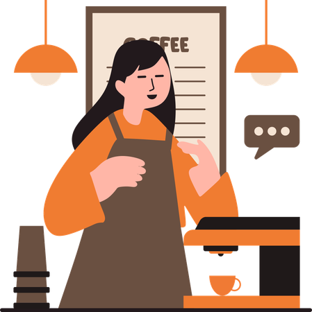 コーヒー焙煎をしている女性  イラスト
