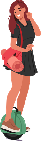 女性が電動一輪車で優雅にバランスをとる  イラスト