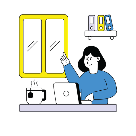 コンピューターで作業するビジネスウーマン  イラスト