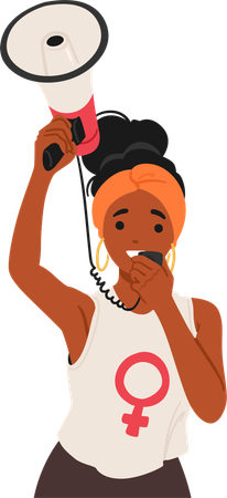 メガホンを使うアフリカ系アメリカ人女性  イラスト