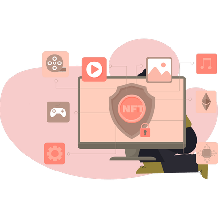 暗号ネットワークを披露する男性  イラスト