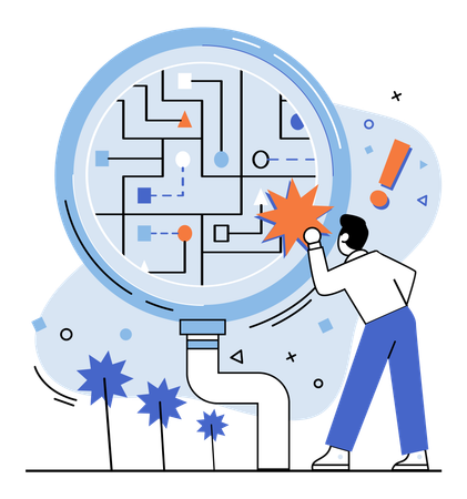 ビジネスパズルを解くビジネスマン  イラスト