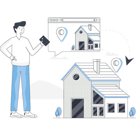 少年は建築家の建物を見ている  イラスト