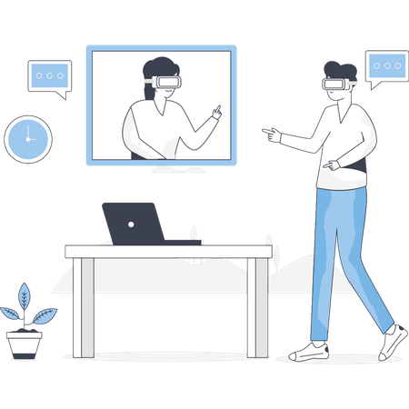男の子と女の子がインターネット経由でビジネスタスクを取得する  イラスト
