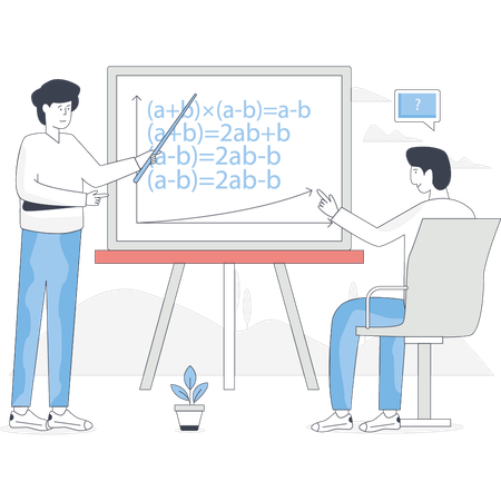 男の子が数学の問題を学んでいます  イラスト
