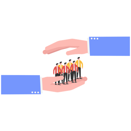 ビジネスチームを守るビジネスマン  イラスト