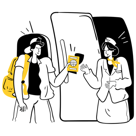 飛行機に搭乗する少年  イラスト