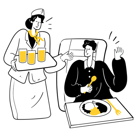 機内食を楽しむ男性  イラスト