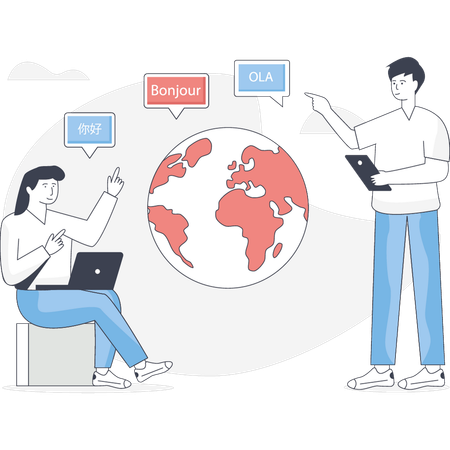 英語をフランス語に翻訳する男性  イラスト