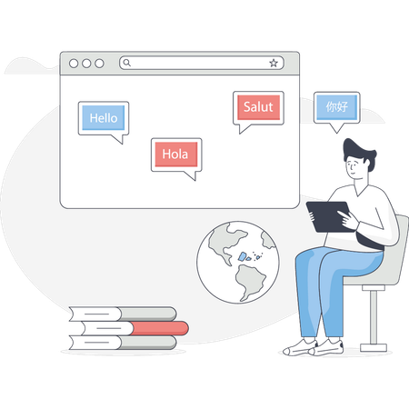 言語を翻訳する少年  イラスト