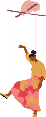 操り人形に操られる女性  イラスト