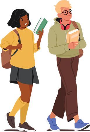 リュックサックと本を持って学校に行く賢い学生  イラスト