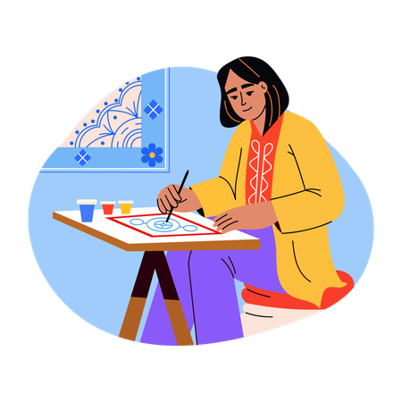 女性画家が絵を描く  イラスト