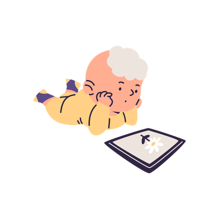 デジタル技術と触れ合う小さな男の子  イラスト
