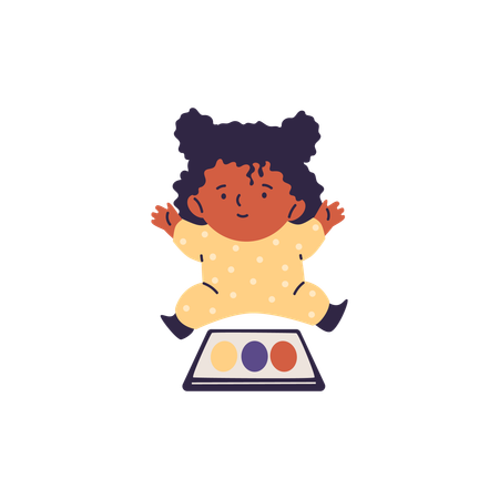 タブレットで教育アプリをプレイする少女  イラスト