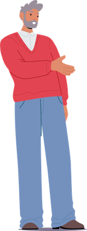 年配の男性が握手をして挨拶のしぐさを見せている  イラスト