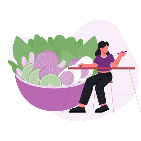ゆで卵のタンパク質を指差す女性  イラスト