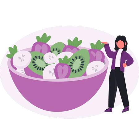 健康に良い新鮮な食べ物を紹介する女の子  イラスト