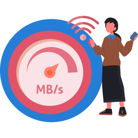 スピードメーターを見せる女性  イラスト