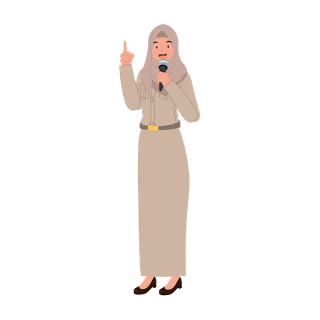 教えたりアナウンスをしたりしているタイのイスラム教徒の女性教師  イラスト